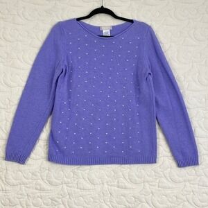 Hekla & Co Merino Wool Blend Polka Dot Sweater Purple Knit Made in Italy Large
